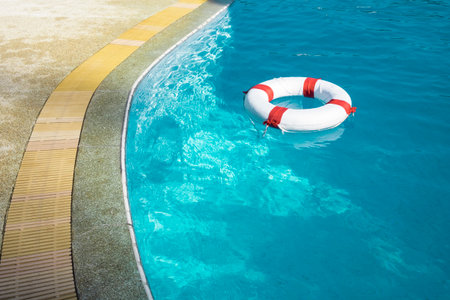 life ring at the swimming poolの写真素材