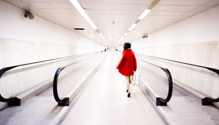 Woman walking in subway tunnel