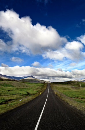 Icelandic long desert roadの写真素材