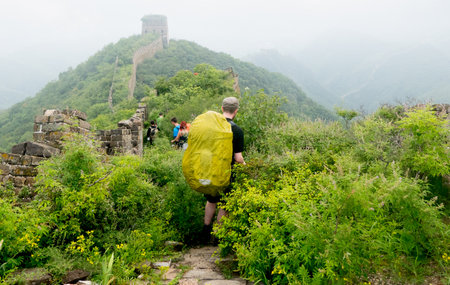 Visitors on the Great wall of Chinaの写真素材