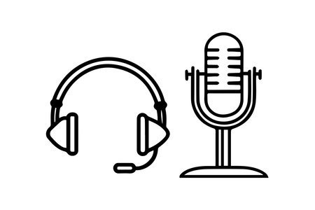 microphone and headphones icon over white background, line style, vector illustrationのイラスト素材