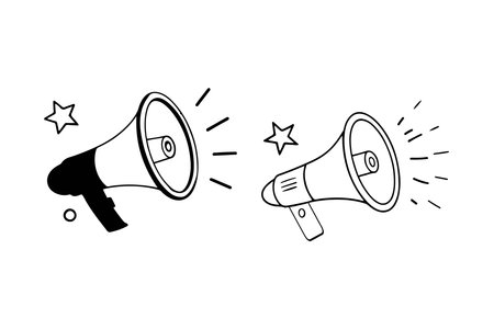 Megaphone icon set. Hand drawn doodle megaphone vector illustration.のイラスト素材
