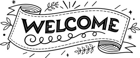 Welcome hand written lettering on ribbon. Vector illustration on white background.のイラスト素材