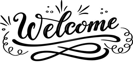 Welcome hand lettering. Vector illustration in black and white colors.のイラスト素材