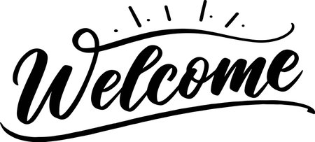 Welcome. Vector hand drawn lettering illustration isolated on white background.のイラスト素材