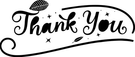 Thank you text sign illustration in black and white on a white backgroundのイラスト素材