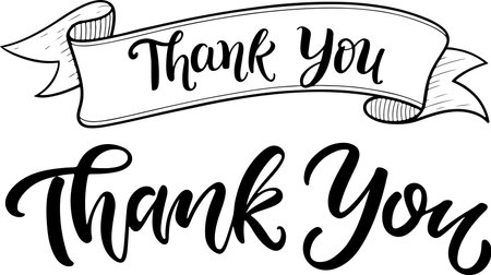 Thank you hand drawn lettering. Vector illustration on white background.のイラスト素材