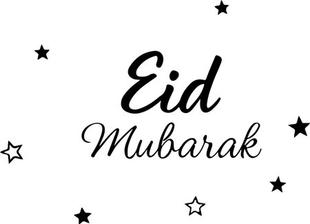 Hand drawn lettering Eid Mubarak isolated on white background. Vector illustration.のイラスト素材