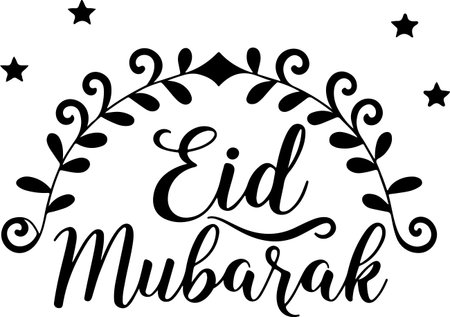 Eid Mubarak calligraphy lettering text illustration on white backgroundのイラスト素材