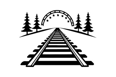 Railway tracks with fir trees on white background. Vector illustration.のイラスト素材
