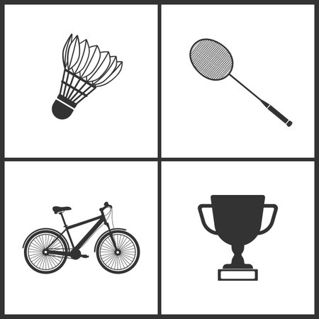 Vector illustration of sport set icons. Elements of badminton, bicycle and award icon on white background.のイラスト素材