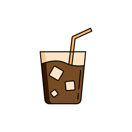 Ice coffee, glass icon. Simple colored field outline vector illustration for ui and ux, website or mobile application on white backgroundのイラスト素材
