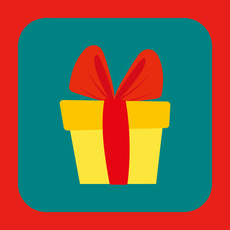 Gift box icon in flat style on red backgroundのイラスト素材