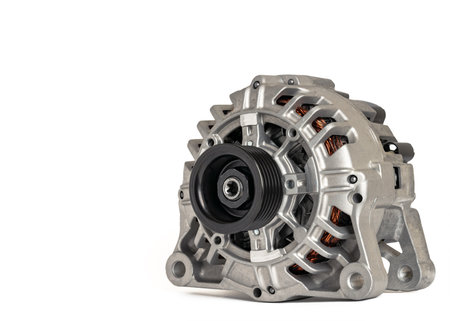 Car power generation. New car generator on a white background in high resolution. Side view.の写真素材