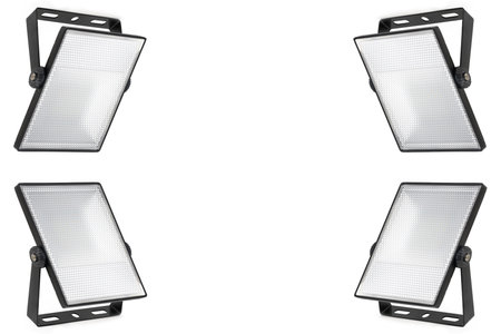 Set of four isolated led spotlights on white background. Translucent diffuser with small cells. A high resolution.の写真素材