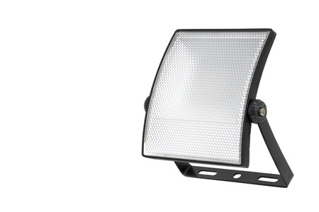 Curved LED spotlight and mounting bracket on a white background. Diffuser without light with small cells. A high resolution.の写真素材