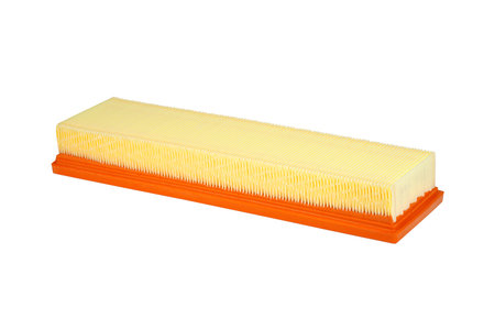 Isolate. Clean car filter on a white background. The colors are yellow and orange. Spare parts for the car.の写真素材
