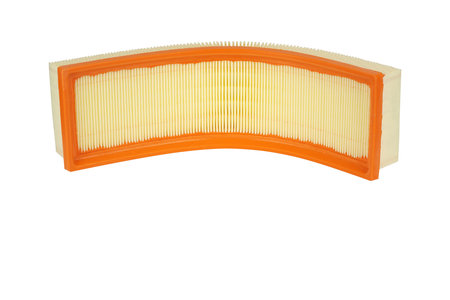 Isolate. New car filter on a white background. The colors are yellow and orange. Spare parts for vehicle maintenance.の写真素材