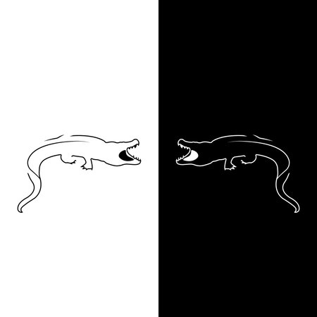 Crocodile logo. Silhouette vector symbol of crocodile for design company's logo, tattoo, visit card, etc. Monochrome sign of animal.のイラスト素材