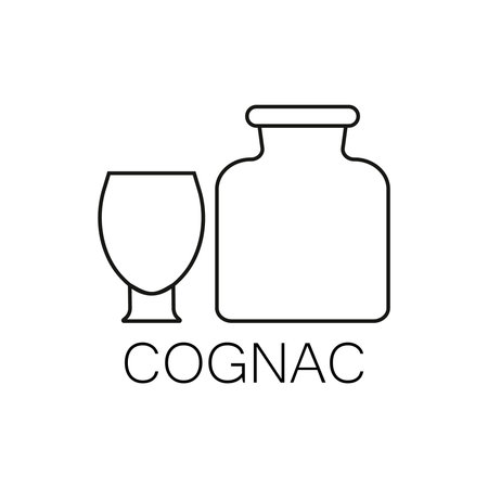 Alcoholic beverages line icon. The linear image of a bottle and glass of beverageのイラスト素材