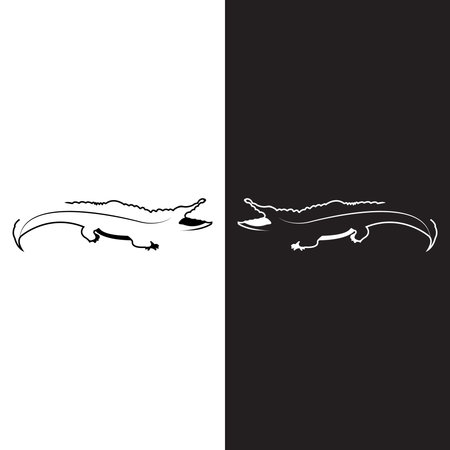 Crocodile. Silhouette vector symbol of crocodile for tattoo, card, etc. Monochrome sign of animal.のイラスト素材