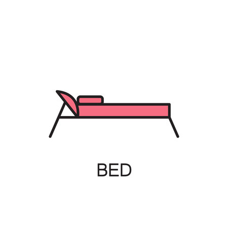 Bed line icon. High quality pictogram of home's furniture. Outline vector symbol for design website or mobile app. Thin line sign of bed for logo, visit card, etc.の写真素材