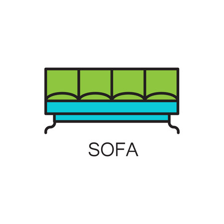Sofa line icon. High quality pictogram of sofa for home's interior. Outline vector symbol for design website or mobile app. Thin line sign of mirror for logo, visit card, etc.の写真素材