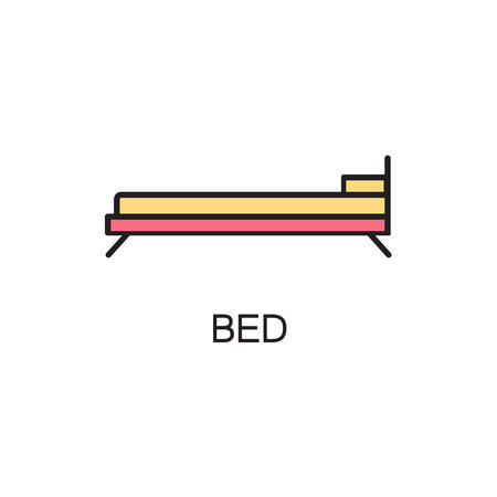 Bed line icon. High quality pictogram of home's furniture. Outline vector symbol for design website or mobile app. Thin line sign of bed for logo, visit card, etc.の写真素材