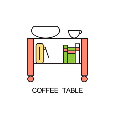 Coffee table flat icon. High quality outline pictogram of element for bedroom's interior. Vector line illustration of coffee table for web design or mobile app. Button and symbol for design visit card, logo.のイラスト素材