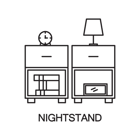 Night stand flat icon. High quality outline pictogram of element for bedroom's interior. Vector line illustration of night stand for web design or mobile app. Button and symbol for design visit card, logo.の写真素材