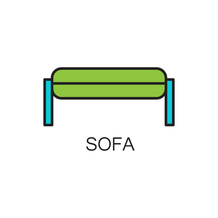 Sofa line icon. High quality pictogram of sofa for home's interior. Outline vector symbol for design website or mobile app. Thin line sign of mirror for logo, visit card, etc.の写真素材