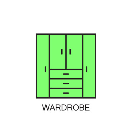 Wardrobe line icon. High quality pictogram of wardrobe for home's interior. Outline vector symbol for design website or mobile app. Thin line sign of mirror for logo, visit card, etc.の写真素材