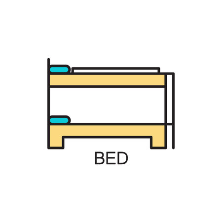 Bed line icon. High quality pictogram of home's furniture. Outline vector symbol for design website or mobile app. Thin line sign of bed for logo, visit card, etc.の写真素材