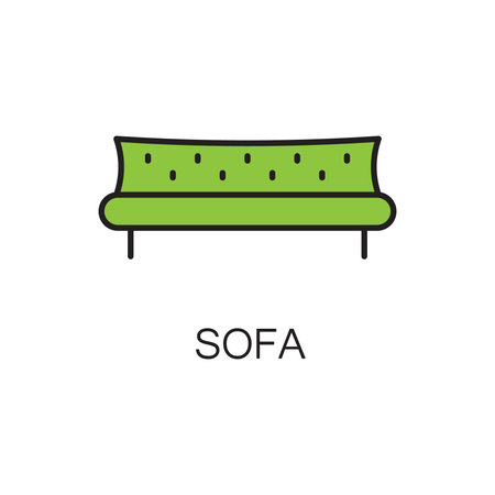 Sofa line icon. High quality pictogram of sofa for home's interior. Outline vector symbol for design website or mobile app. Thin line sign of mirror for logo, visit card, etc.の写真素材