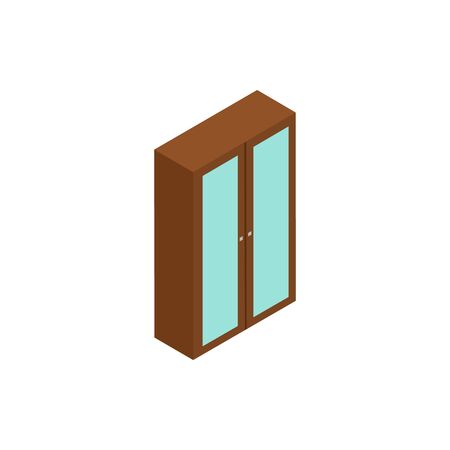 Wardrobe isometric icon or logo. 3d vector illustration of wardrobe. Isometric vector furniture. Element of home interior for web design, mobile app, infographic. Vector isometric icon of waardrobeのイラスト素材