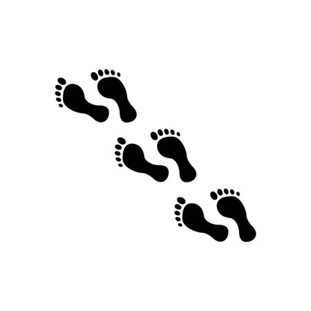 Foot print icon. Hogh quality silhuette sign of human traces for web deasign or mobile app. Black foot print on white backgroundのイラスト素材