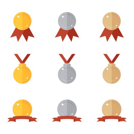 Medal set. Collection of high quality icons of medal for web design or mobile app. Golden, silver, bronze medal. Golden award. Silver award. Bronze award. Golden prize. Silver prize. Bronze prize.のイラスト素材