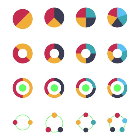 Flat pie chart set in modern style for web design or mobile app.Vector color illustrations for presentations, reports, etc. Round diagram flat icons.のイラスト素材