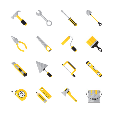 Construction tool flat icon set. Collection of  high quality color elements for web design or mobile app. Isolated repair tool on white background. Building tool flat icon.のイラスト素材