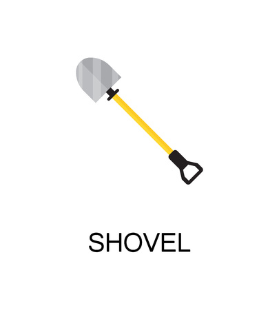 Shovel flat icon. Single high quality color element for web design or mobile app. Isolated symbol on white background. Construction tool flat icon. Bulding tool vector illustration.のイラスト素材