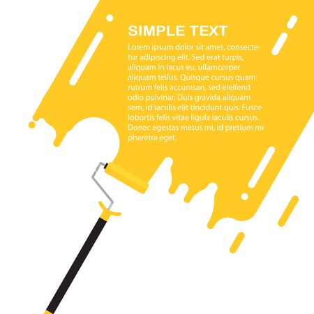 Roller vector illustration. Flat construction tool on white background. Yellow paint on a wall with white text. Flat repair tool for web design.のイラスト素材