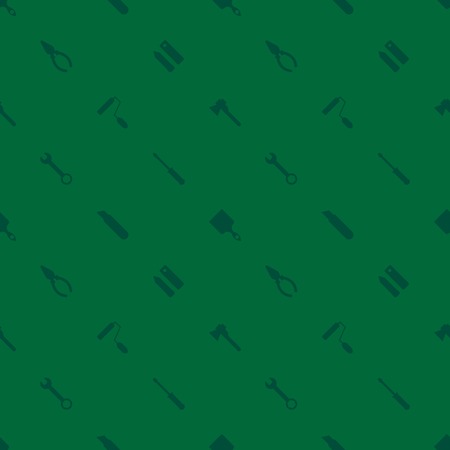 Construction tool vector illustration. Green seamless pattern with  repair tool for webdesign. Color background for website. roller, axe, pliers, wrench, pencil, ruler, etc.のイラスト素材