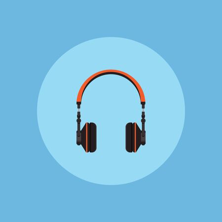 Headphones on blue background vector concept. Headset illustration in modern flat style. Color picture for design web site, web banner, printed material. Dj headphones icon. Earphones vector element.のイラスト素材