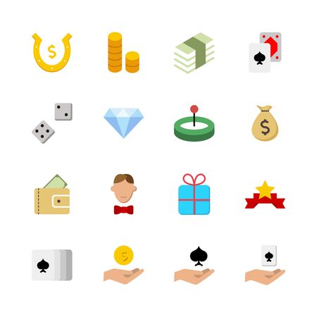 Casino icon set. Collection of high quality outline lottery pictograms in modern flat style. Black gambling symbol for web design and mobile app on white background. Winnnig line icon.のイラスト素材