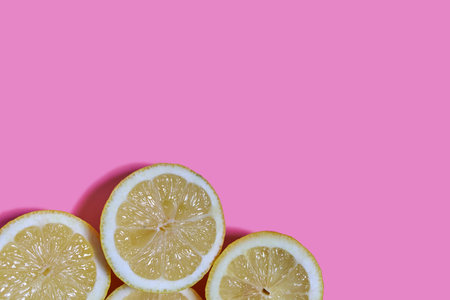 Lemon slices on a pink background. CITRUS CITRICの写真素材