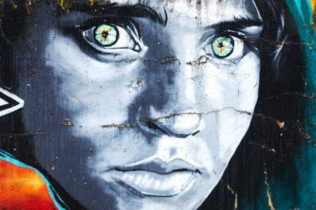 10-20-2012 Guernica, Spain - A vivid graffiti rendition of an iconic National Geographic magazine cover transforms urban spacesのeditorial素材