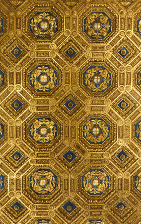 07-11-2013 Florence, Italy - Magnificent golden ceiling adorned with blue details inside Florence's Palazzo Vecchioのeditorial素材