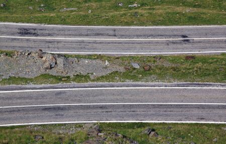 Drone view of parallel roads at Transfagarasan road, Romania, viewed from above, Romaniaの写真素材