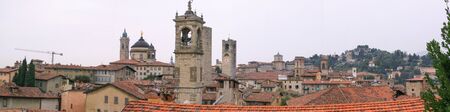 Panoramic view of buildings in the medieval town of Bergamo, Italyの写真素材