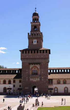 MILAN, ITALY - May 26, 2013: Sforza Castle main entrance. Castello Sforzesco in Milan. Torre del Filarete, Milan, Italyのeditorial素材